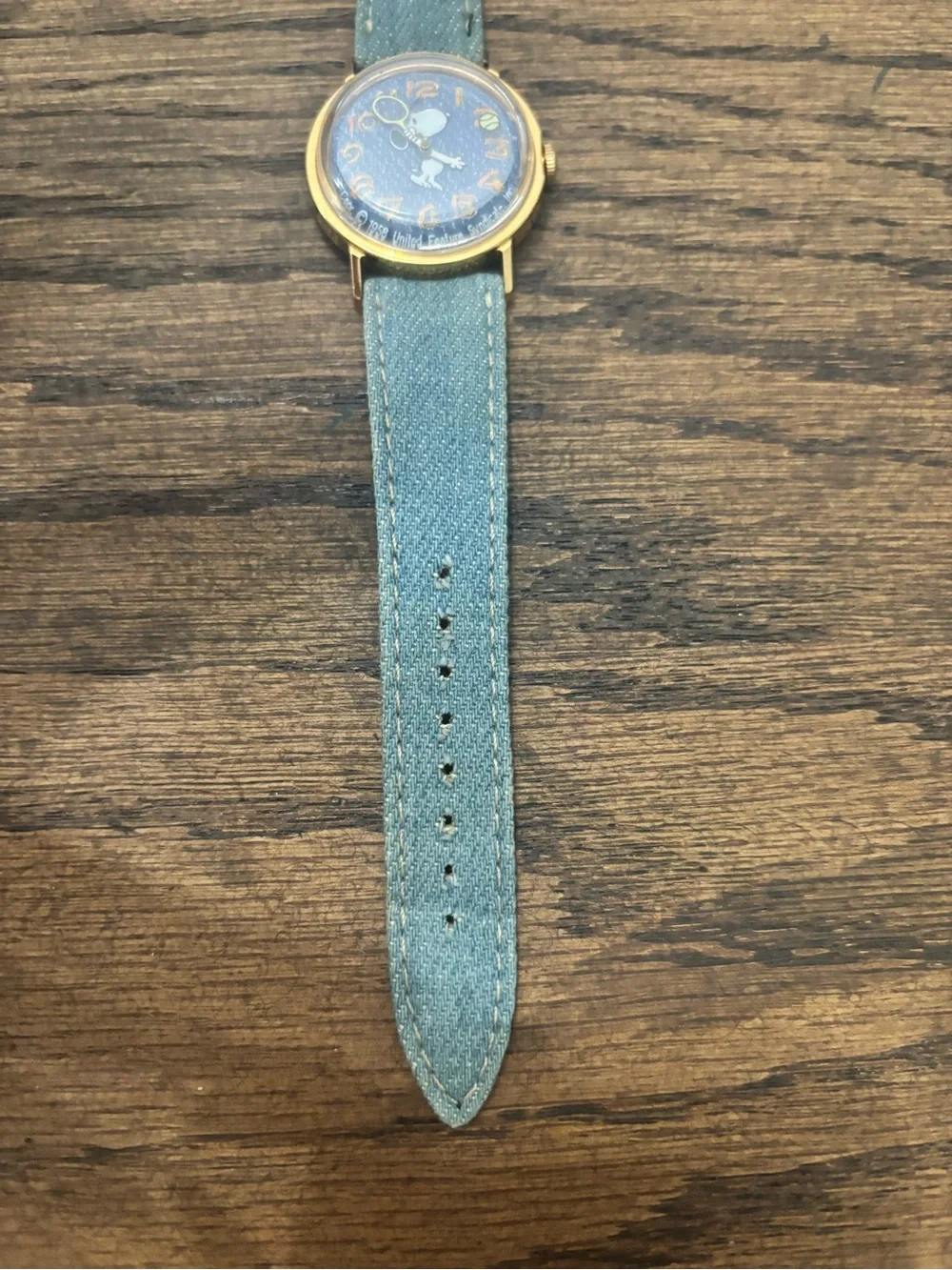Rare Vintage Timex Snoopy Mechanical Wind-Up Watch Original Denim Band